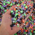 Mix of colorful resin half-round pearls and rhinestones for DIY nail art and phone cases - Green Purple Black Series - 18 / 30 g