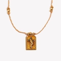 18K vergulde tarotketting met reliëf van biddende handen aan blauw geweven koord - Kruis Biddende Handen Tarotkaart / Geel (Goud Geel)