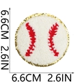 Detailed view of baseball chenille patch with gold glitter edge and 6.6cm size markers - Baseball Style (No. 6) / White Red and Gold