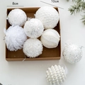 Set decorazioni natalizie bianche con glitter e perle in una scatola di kraft - Set da 8 Bianco