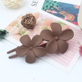 Minimalist matte brown double flower U-shaped hair clip with elegant floral design - Coffee