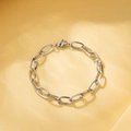Chique zilveren roestvrijstalen grove ovale schakelarmband met karabijnsluiting voor dames - Zilver