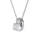 Bohemian style silver heart necklace with white stone and love engraving detail - Moonstone White Gold Plated Approx. 2.82g