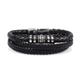Gros plan d'un bracelet multicouche en cuir noir tressé avec des perles métalliques - Cuir Noir + Anneaux Couleur Acier