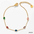 Elegant gold stainless steel anklet with green, red, blue, purple, and pink zircon drops - Gold Multi-Color Water Drop Zircon Style (JAK325)