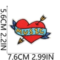 Macro detail of red heart embroidery patch with music banner and dimensions 7.6cm x 5.6cm - No. 32 (Arrow Through Heart Music)
