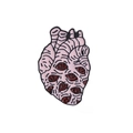 Pink anatomical heart enamel brooch with red eyes design on white background - Multi-Eye Heart