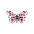 Pink enamel butterfly brooch with a green gemstone inlay and vintage metal finish - KC0188-2 Pink