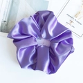 Oversized bright purple satin scrunchie with pleated texture for voluminous hair styles - Purple