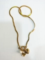 Gold herringbone snake chain necklace with heart, white pearl, and letter W pendant - Letter W