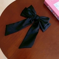 Elegant black satin mesh flower and feather hair claw clip for a stylish hair updo - 166# Black Satin Large Bow Clip