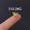 Delicate gold moonstone stud earring with four tiny crystals held on a fingertip - Phantom Starburst Style (HSPJ310-2#G)