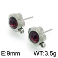 Floral stainless steel earrings with purple crystal stones and 9mm charms - Silver Base Wine Red Rhinestone Style (KLJ4034-Z)