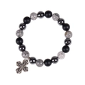 Men's 10mm tiger eye beaded bracelet with black onyx and metal cross charm pendant - 10mm Bead Diameter / Map Stone Bracelet