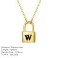 14K gold plated stainless steel lock necklace with letter W pendant on white background - Letter W Style