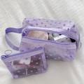Set de bolsas de maquillaje de malla morada con corazones y asa de transporte - Corazón Flocado Púrpura (Octágono)