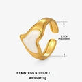 Detail of adjustable gold stainless steel ring with white heart enamel showing 2g weight - Adjustable Open / Gold White Heart Ring (JR562-GW)