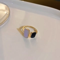 Anillo ajustable dorado con rectángulos geométricos de esmalte lavanda y negro - Púrpura (2#)