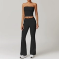 Ensemble de yoga noir deux pièces avec haut bandeau et pantalon évasé en tissu brossé - Gilet 8793 + Pantalon Évasé 8791 Noir Haut De Gamme / S