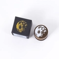 Retro moon phase wooden stamp with moon surface pattern and black gold-foiled gift box - Waxing Gibbous