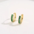 Minimalist 18K gold plated hoop earrings featuring rectangle emerald green zircon stones - Green Zirconia
