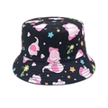 Détail du chapeau bob noir pour enfant avec motif éléphant rose et étoiles - Tour de Tête 52-54cm / Noir