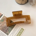 Matte amber brown hollow rectangular shark hair claw clip in a minimalist Korean style - 8.5cm / Brown