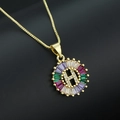 Golden necklace with circular sunburst pendant featuring zircon letter H and rainbow stones - Gold Plated Rainbow Zirconia Letter H