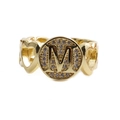 Golden heart band open ring featuring letter M medallion and sparkling zirconia accents - Letter M