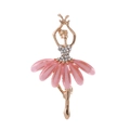 Elegant ballerina brooch with gold metal frame, white rhinestones and pink enamel petals - Sakura Pink