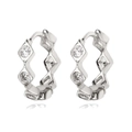 Silver geometric hoop earrings with sparkling cubic zirconia on a white background - Silver (White Zirconia)