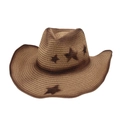 Chapeau de paille cowboy dégradé marron avec motif étoile décoratif sur fond blanc - Avec Corde à Vent (Étoiles Dégradées) / Chameau