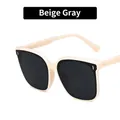 Vintage oversized square sunglasses with beige frames and dark grey lenses for women - Beige/Grey Lens