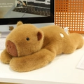 Plush brown capybara toy in a lying position with soft long fur and button detail - Lying Capybara / 30cm (0.4kg)