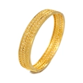 Golden hollowed flower pattern wedding bangle with intricate beadwork and wave edges - Style 2