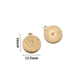 Golden round stainless steel pendant with white rhinestone and textured finish - Model J 16x13.5mm