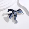 Vintage blue enamel flying dragon brooch pin in silver alloy for suits and coats - Antique Silver Blue 2