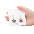 Festive gold snowflake drop earrings with green enamel and a red gemstone center - 15mm Christmas Snowflake