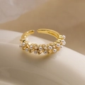 Elegant 18K gold plated open ring featuring white pearls and rectangular zircon crystals - Pearl Style