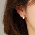 Elegant gold drop pearl earrings with hammered texture and S925 silver needle - Gold ED67835 Hammered Pearl