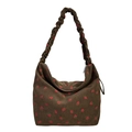 Brown corduroy hobo bag with red strawberry print and ruched handle detail - Dark Brown