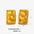 18K gold plated stainless steel geometric square earrings in a shiny golden finish - Irregular Ripple Rectangle Style (Polished Rectangle Earring - Gold 1)