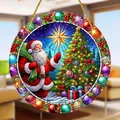 Stained glass style acrylic Christmas ornament featuring Santa and festive tree - 15x15cm / Santa Claus with Bag
