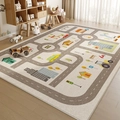 Neutral beige rectangle kids rug featuring urban road network and city traffic map - 80x120cm / Crystal Velvet - Town Track