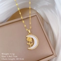 Macro detail of moon rose pendant necklace with diamonds on luxury jewelry box - A422 Titanium Steel Chain Copper Pendant