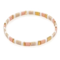 Bracelet Tila bohème avec perles blanches roses dorées et champagne irisées extensibles - Blanc Rose Or Champagne Irisé