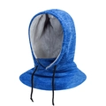 Blue knitted winter balaclava hood with thick grey fleece lining and adjustable drawstrings - One Size / Royal Blue (Cationic)