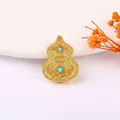 Detail of a golden Wu Lou pendant with delicate filigree and turquoise inlay - 12# Sand Gold Blessing Hulu Gourd