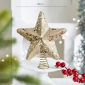 Sparkling light gold 19cm Christmas tree star topper with glitter and spring base - Large/Champagne