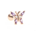 Rose gold butterfly cartilage stud with purple marquise gems and screw ball back - Purple/Rose Gold/Large